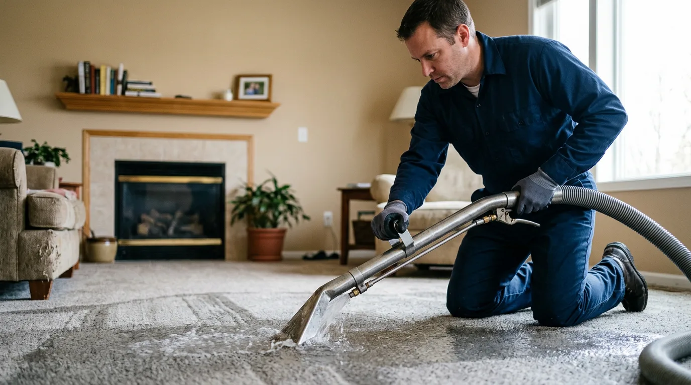 Water damage restoration technician working near Hatfield, AR